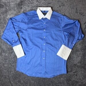 Donald Trump Mens Dress Shirt Blue White Contrast Collar French Cuff 16.5 32/33